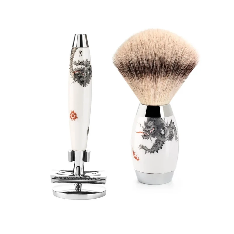 Meissen Porcelain Rakset med Säkerhetshyvel, Silvertip Fibre® Rakborste och Rakhållare, Porslin