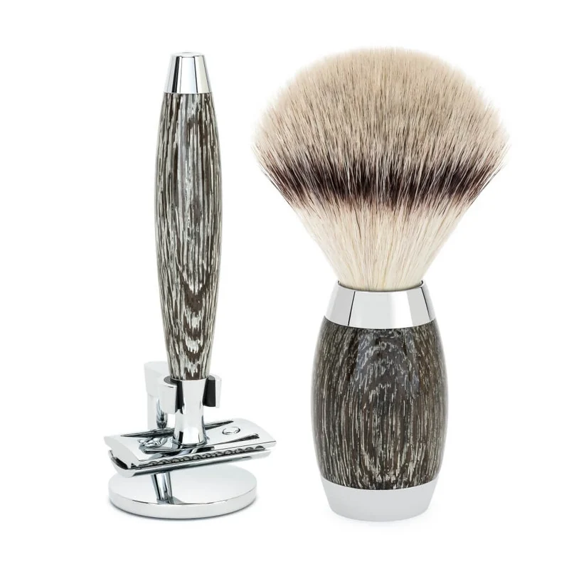 Edition No. 3, Rakset med Säkerhetshyvel, Silvertip Fibre® Rakborste och Rakhyvelhållare, Moss Oak & Sterling Silver