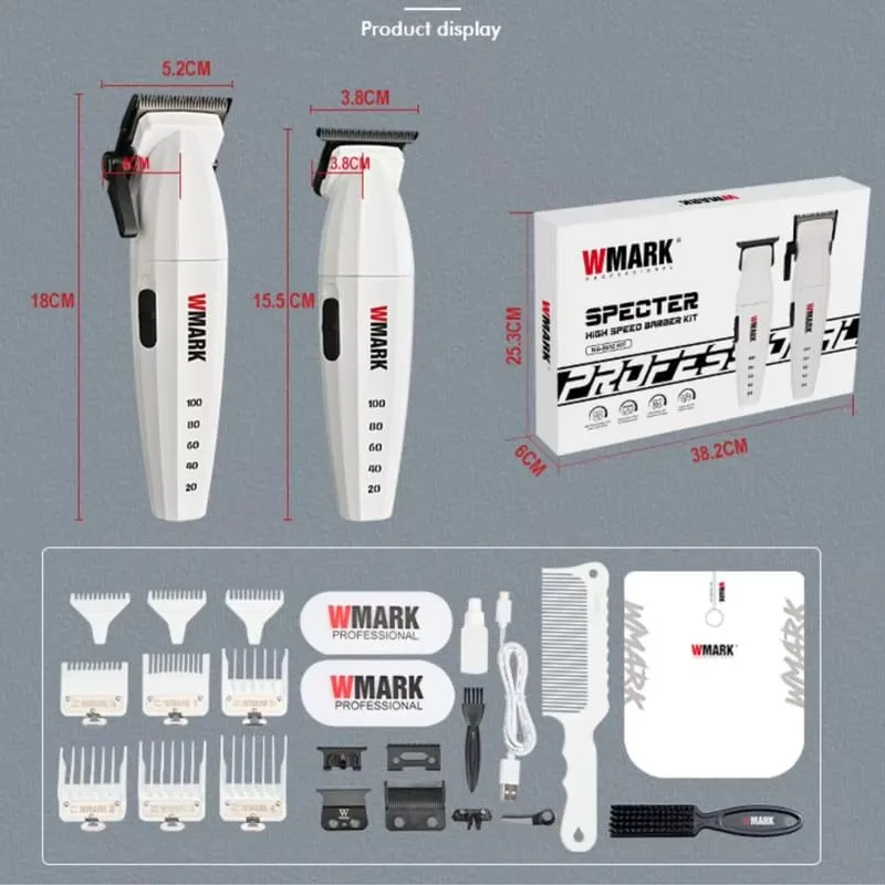 Wmark Specter 8632 Clipper + Trimmer Combo Kit – With 1 Extra Blade Each, White Wmark Cutting Sheet & Heavy-Duty Motor