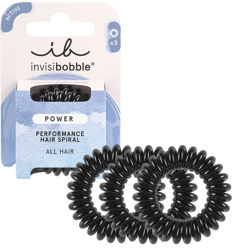 Power True Black Hair Spiral Hair Ties 3pc
