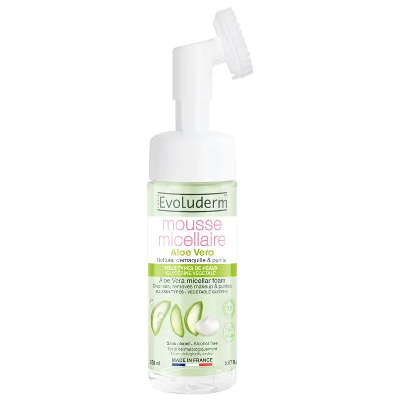 Evoluderm Aloe Vera Micellar Cleansing Foam With Brush, 150 ml