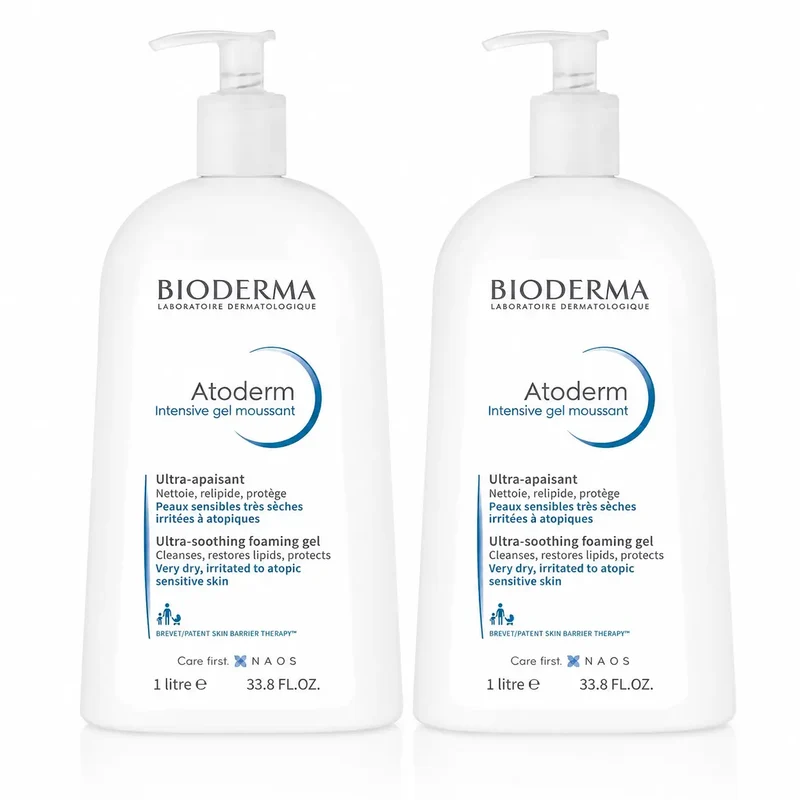 Bioderma Atoderm Intensive Foaming Gel for Dry Skin, 1 litre, pack of 2