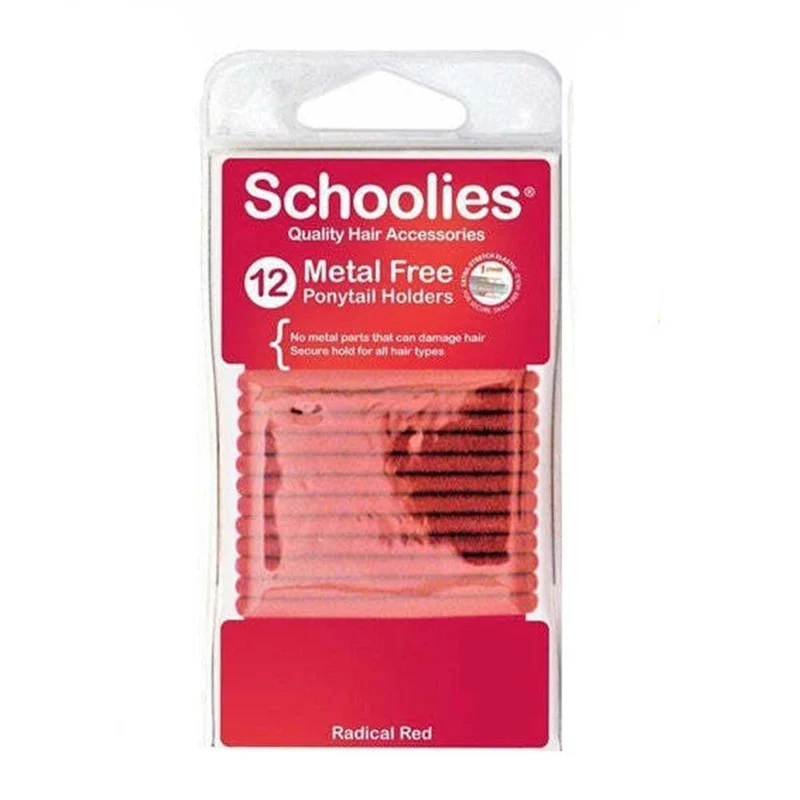 Metal Free Ponytail Holders 12pc radical red