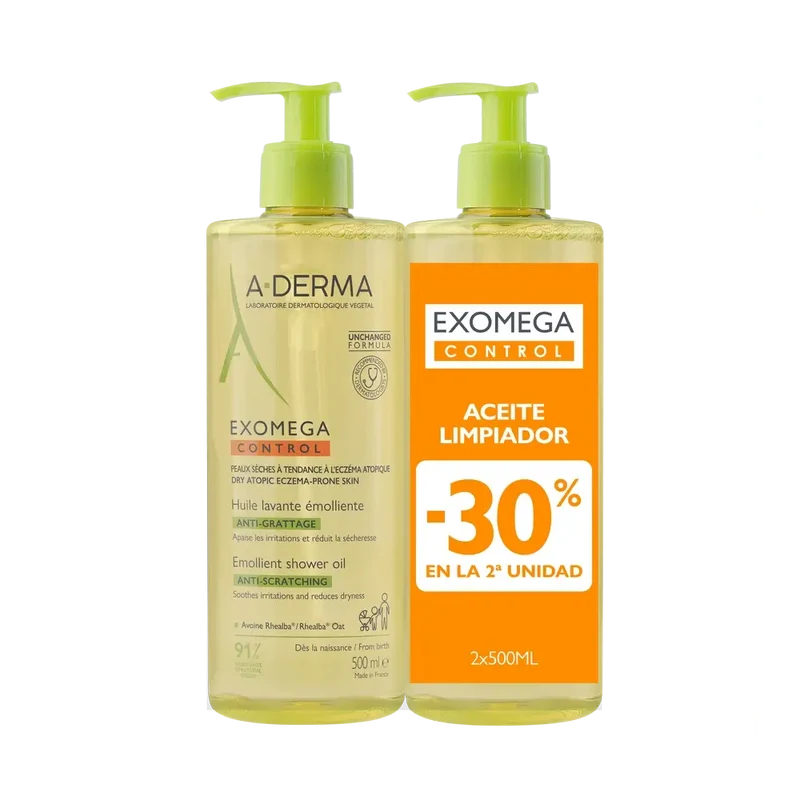 A-Derma Exomega Control Anti-Irritation Emollient Shower Oil 2 X 500 Ml