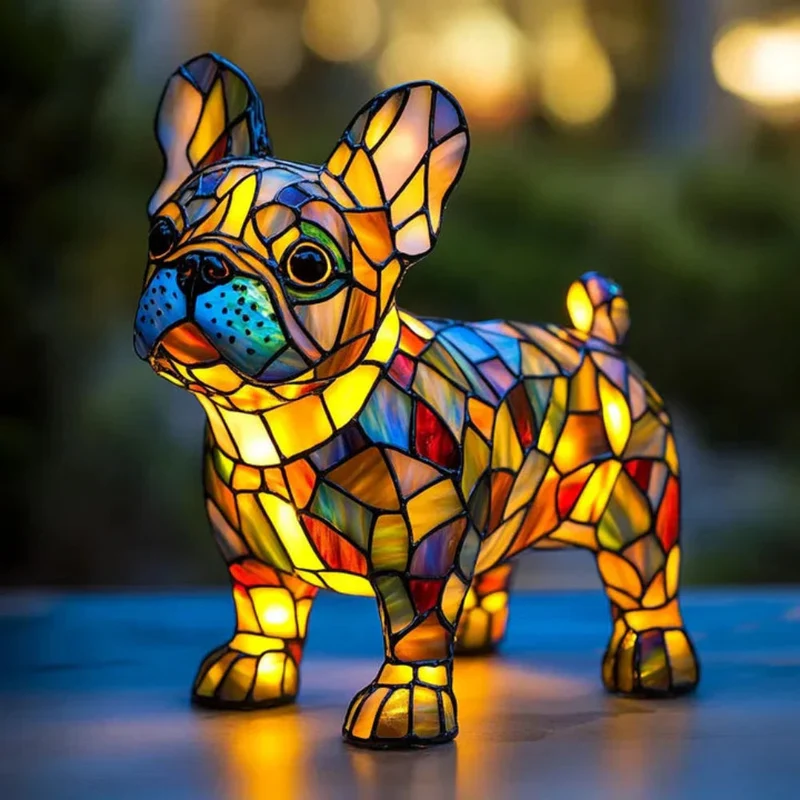 HundeLys | Unik Bordlampe i Glas med Tiffany-Design