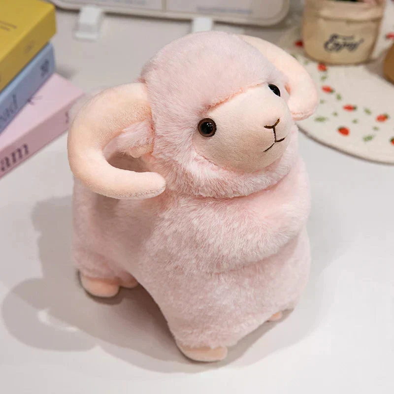 Fluffy Lyserød Hvid Får Ram Plüschtier