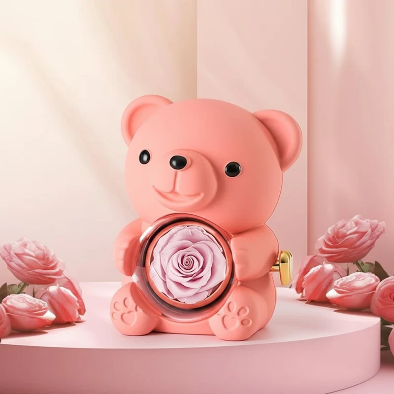Romantisk Bamse med Evighedsrose og Hjertehalskæde Gave
