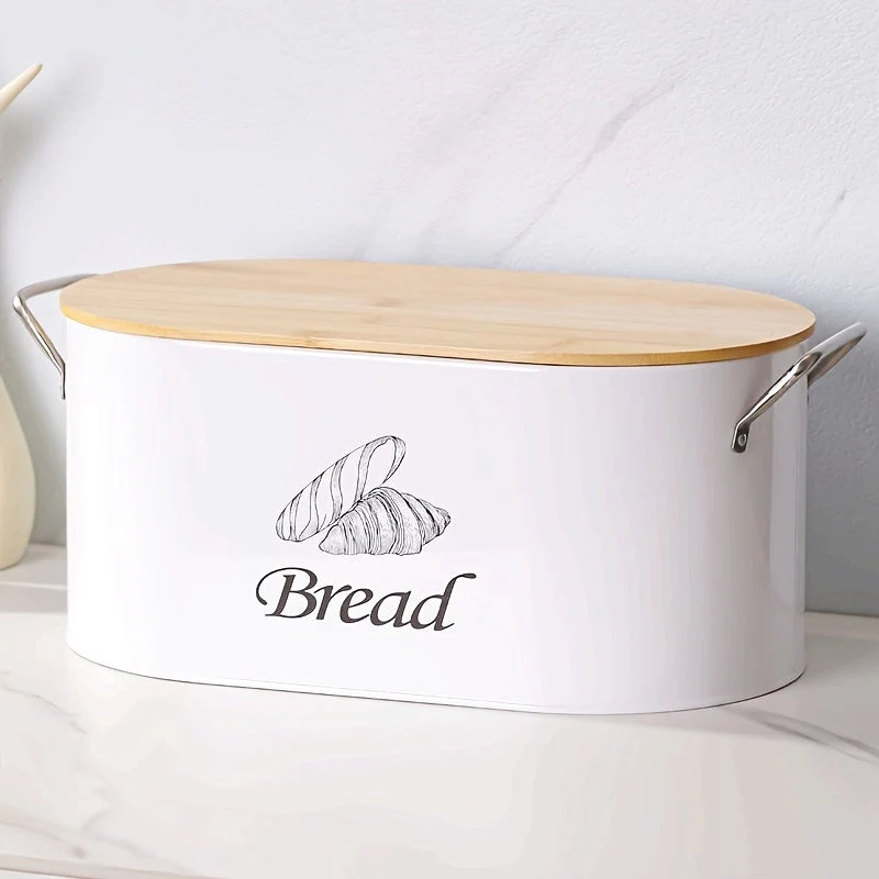Elegant Brødkasse i Hvid med Bæredygtigt Bambuslåg