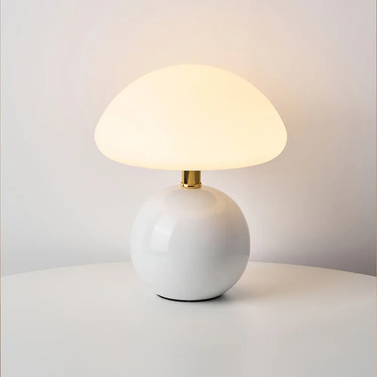 Elegant svampelampe i creme keramik med justerbar LED-lys