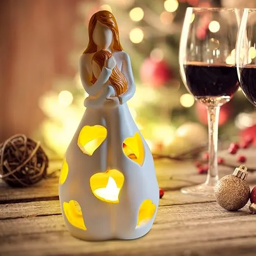 Romantisk Bordlampe i Resin med Hjertevarme og LED Lys